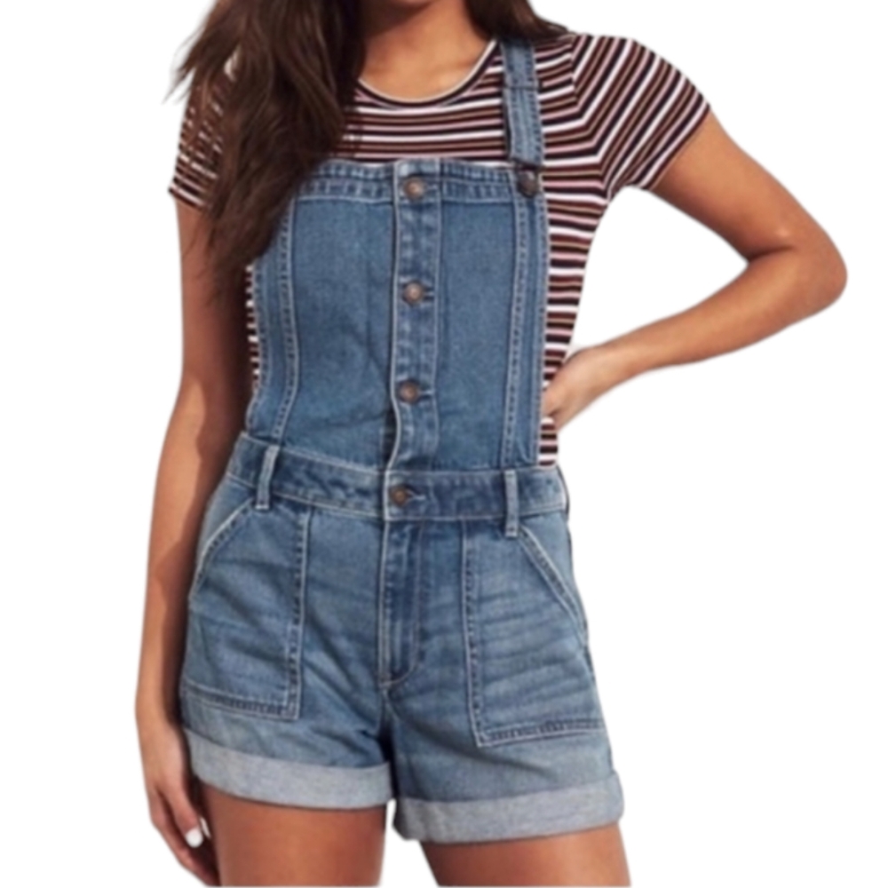 Blue Denim Short Overalls for Women